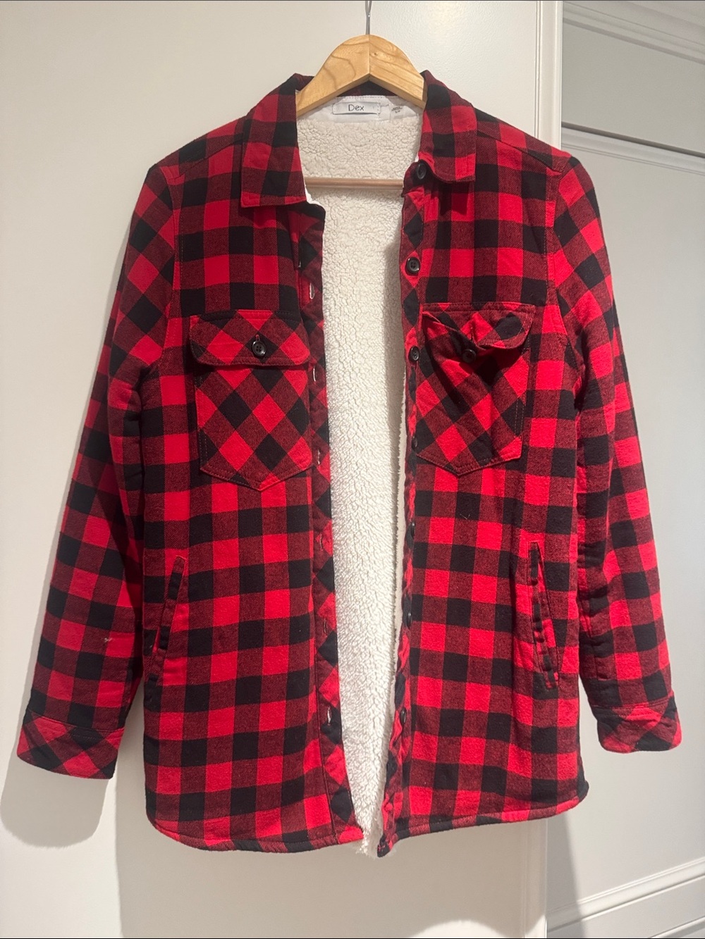 Dex Red and Black Buffalo Plaid Sherpa-Lined Jacket